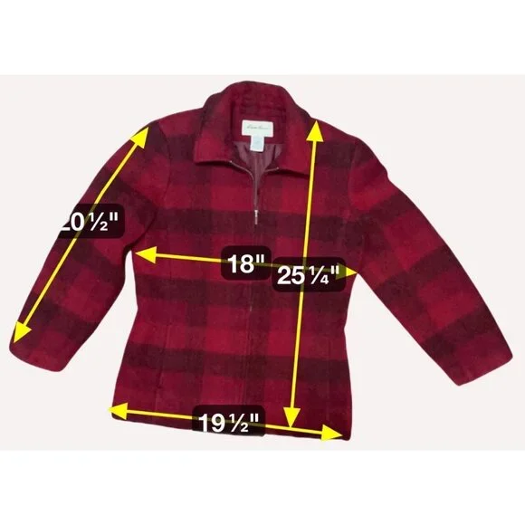 Eddie Bauer Womens Red & Black Plaid Fitted Wool Zipper jacket Small Cabincore - Picture 9 of 11